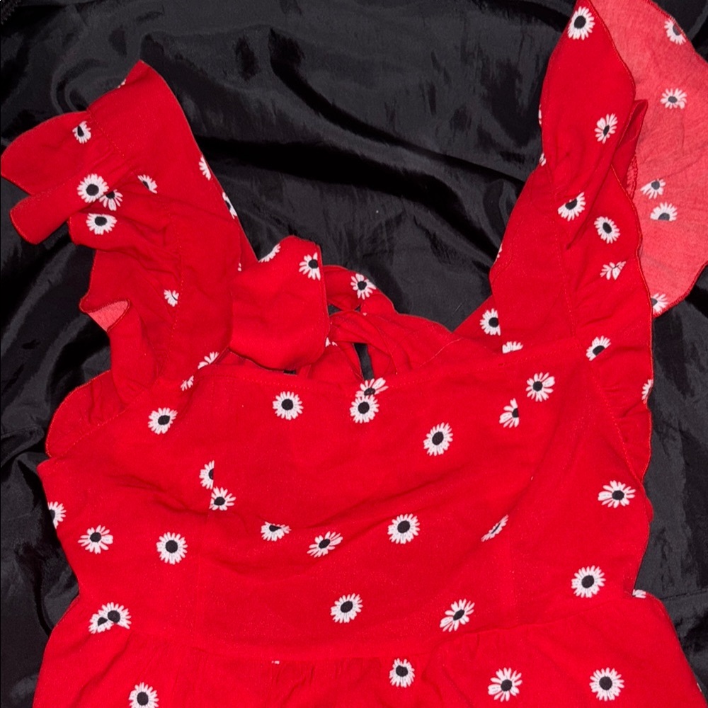 Red Floral Dress with Daisies